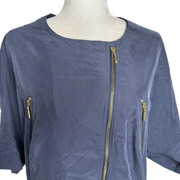 Paul Brial Navy Blue Asymmetrical Zip Jacket Top Size 5 Side Buckles Pockets - Picture 2 of 7